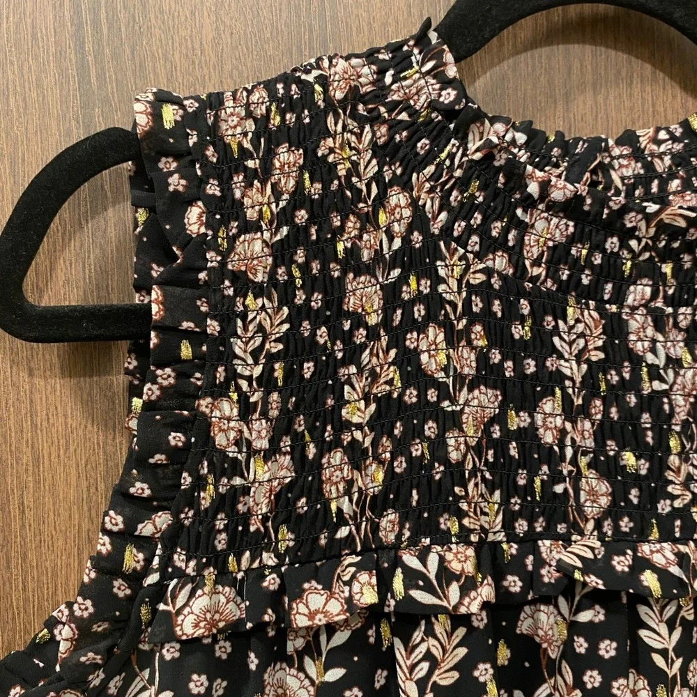 MAURICES Metallic Floral Smocked Neck Shift Dress Size 2X Black Boho Cottagecore